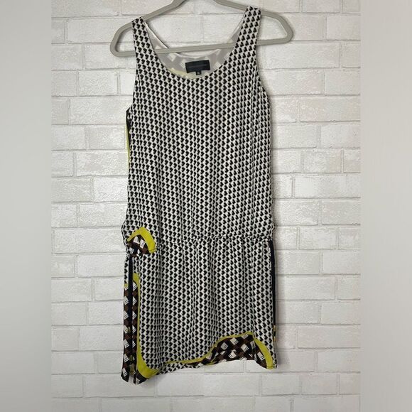 Corey Lynn Calter 100% Silk Drawstring Waist Tank Top Dress Geo Black and Neon - Picture 1 of 9